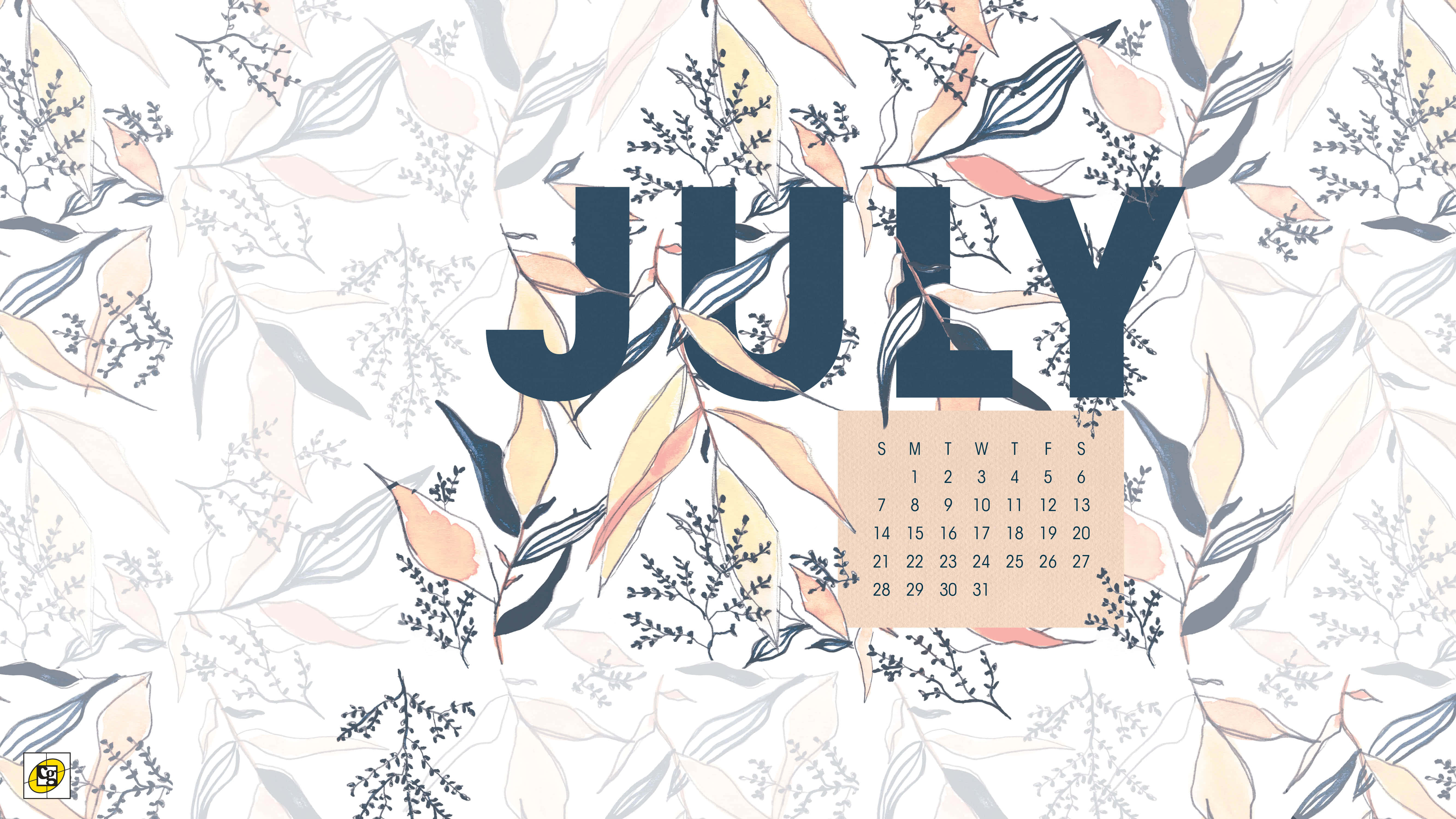 July, navy, peach gray, 5K Desktop Wallpaper