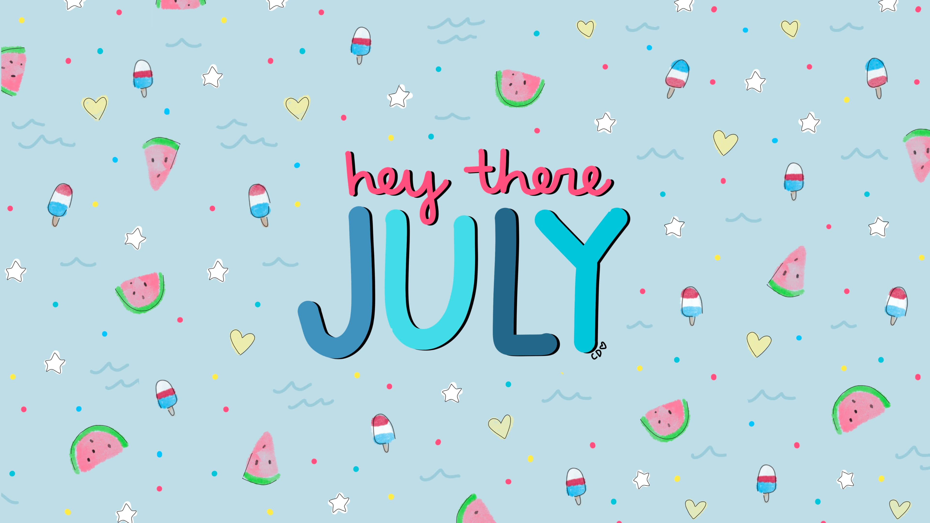 July, light blue, playful pink, 4K Desktop Wallpaper