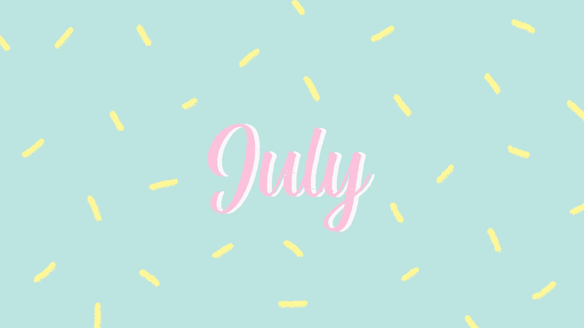 July, pink cursive, mint green background, Full HD Desktop Wallpaper
