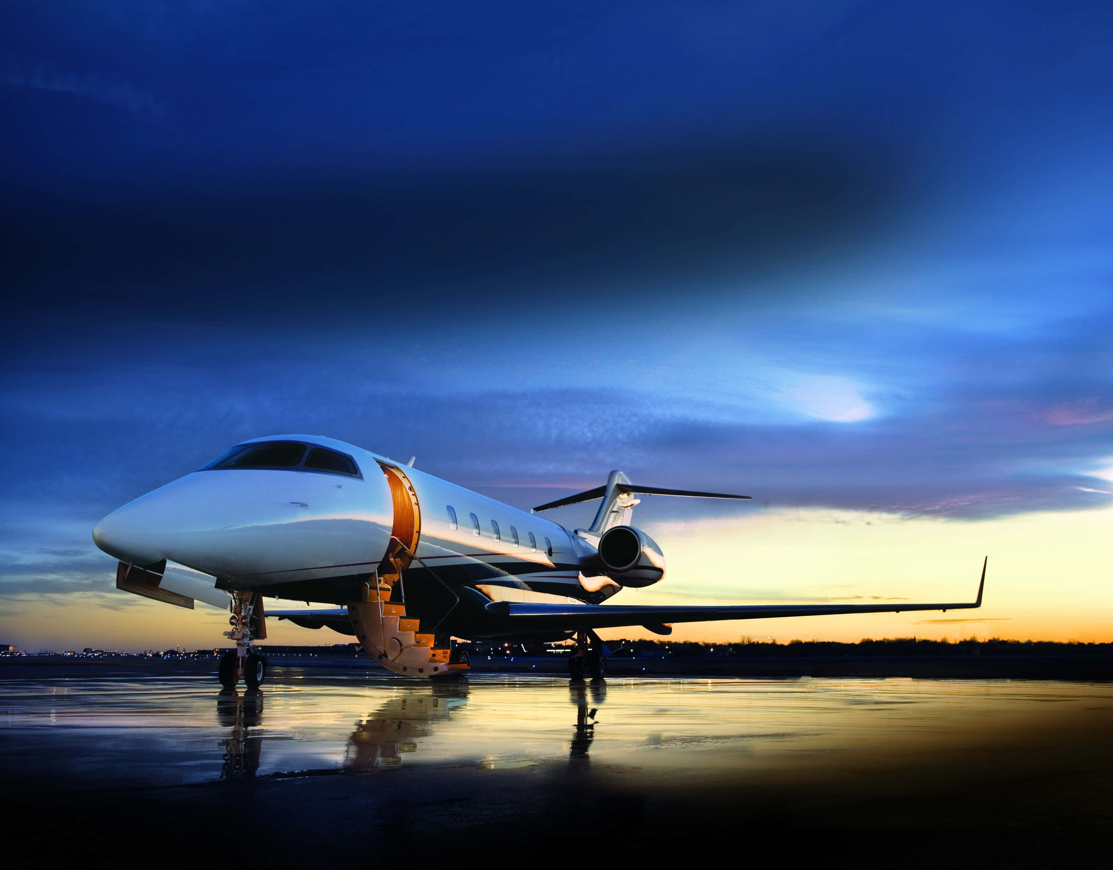 Jumbo Jets, sleek white private jet, wet tarmac, 2K Desktop Wallpaper