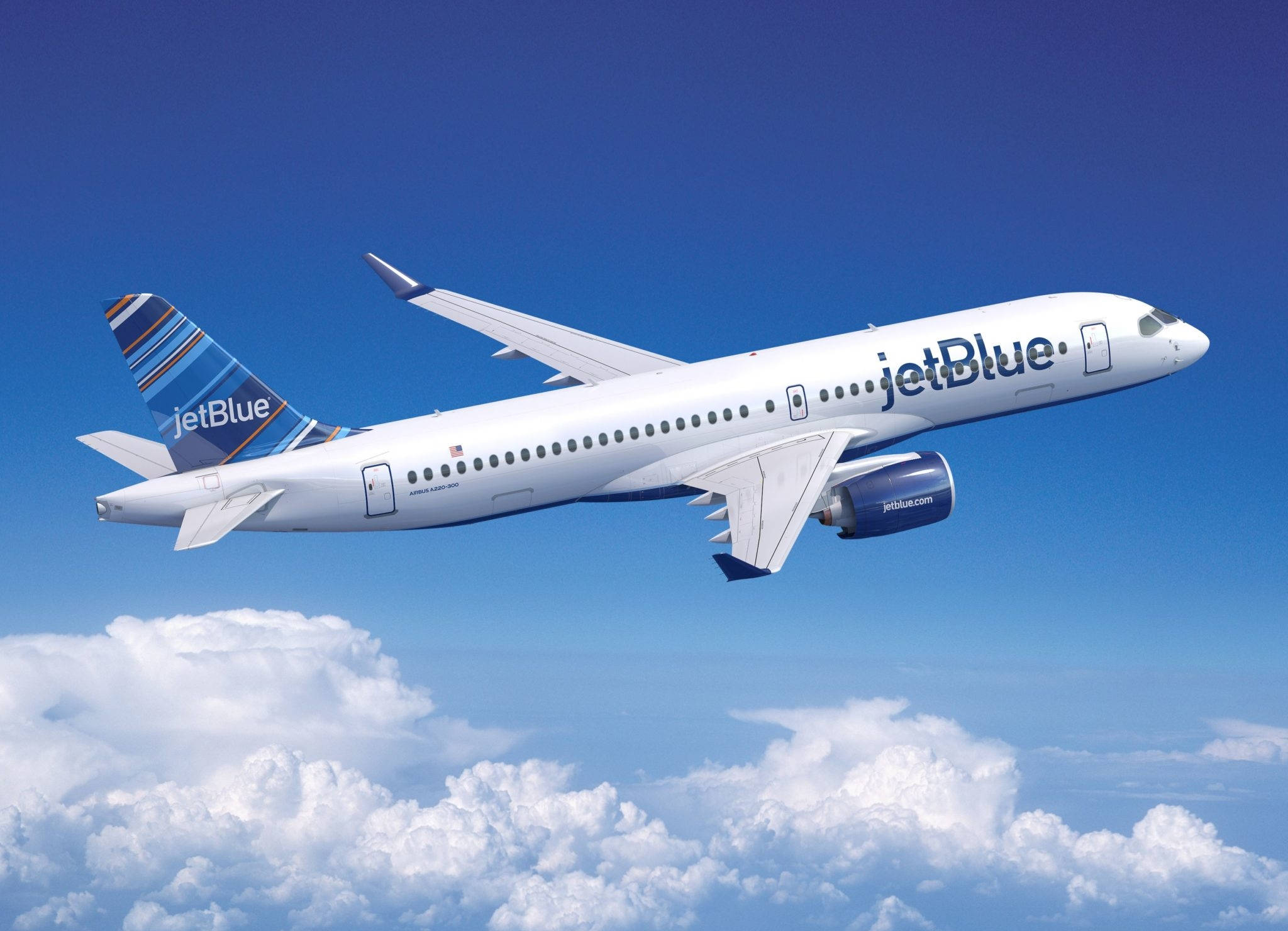jetBlue, white jetBlue airplane, fluffy white clouds, Full HD Desktop Wallpaper
