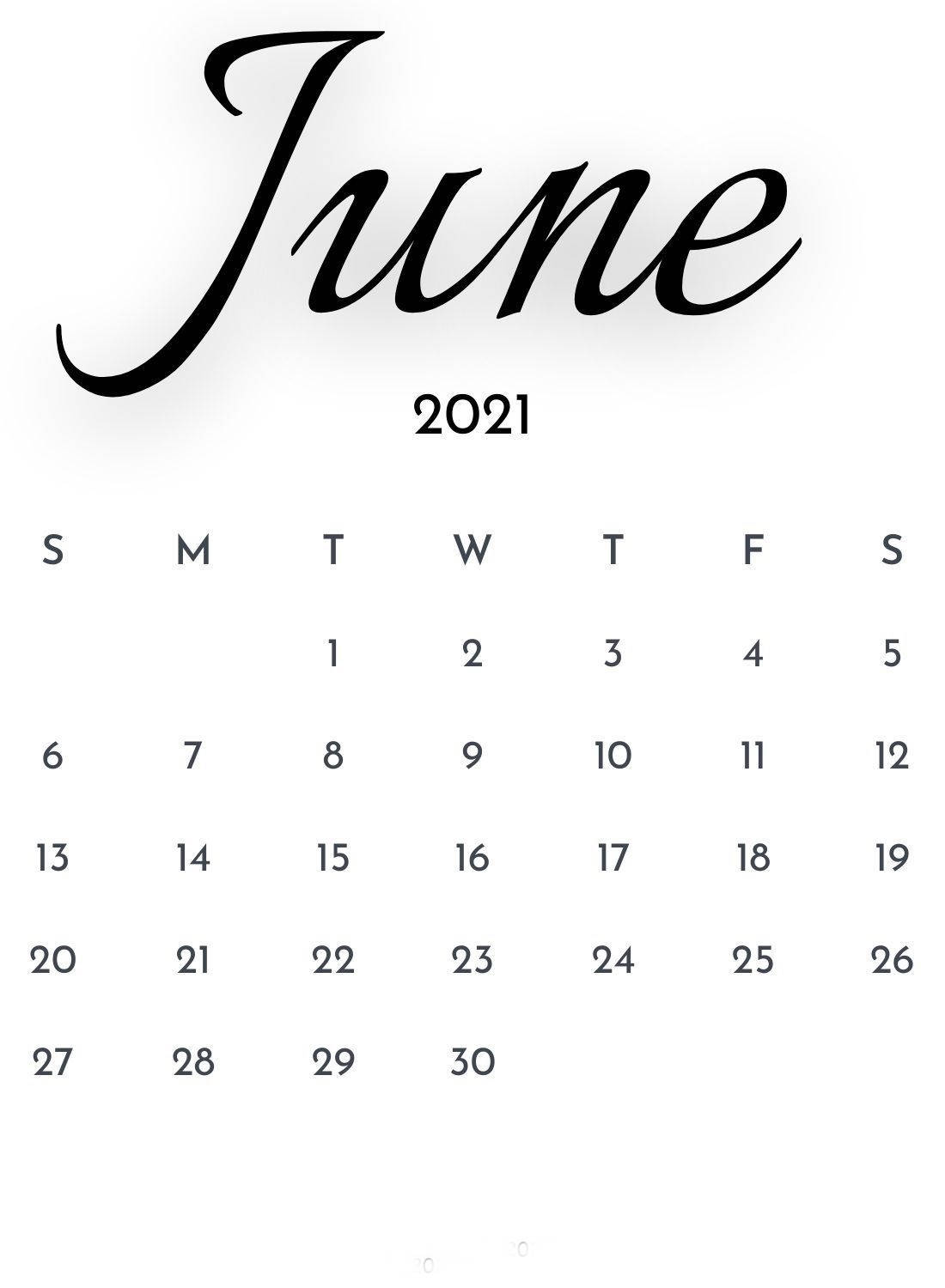 June 2021 Calendar, black and white, cursive title, HD Phone Wallpaper