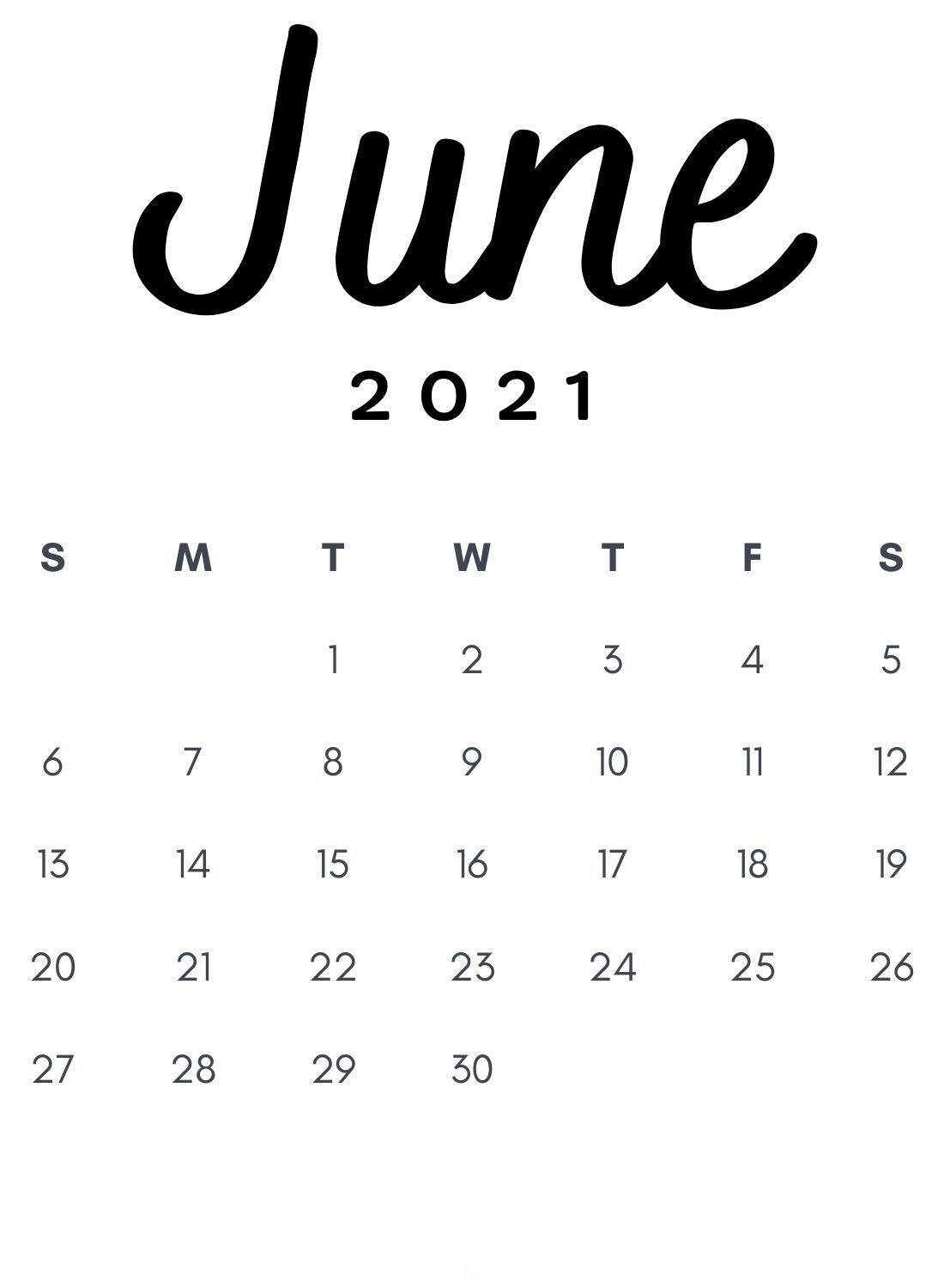 June 2021 Calendar, black and white, elegant cursive month title, HD Phone Wallpaper