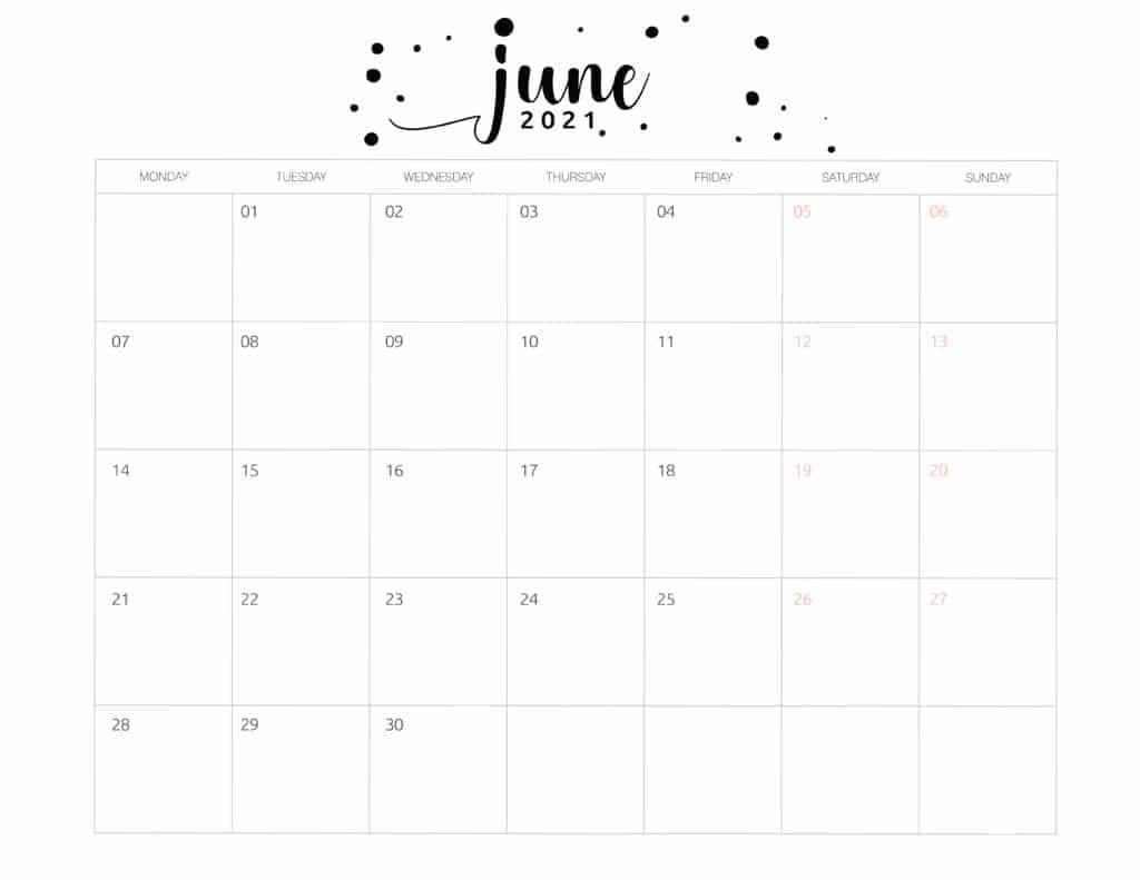 June 2021 calendar, handwritten script, black dots, SD Desktop Wallpaper