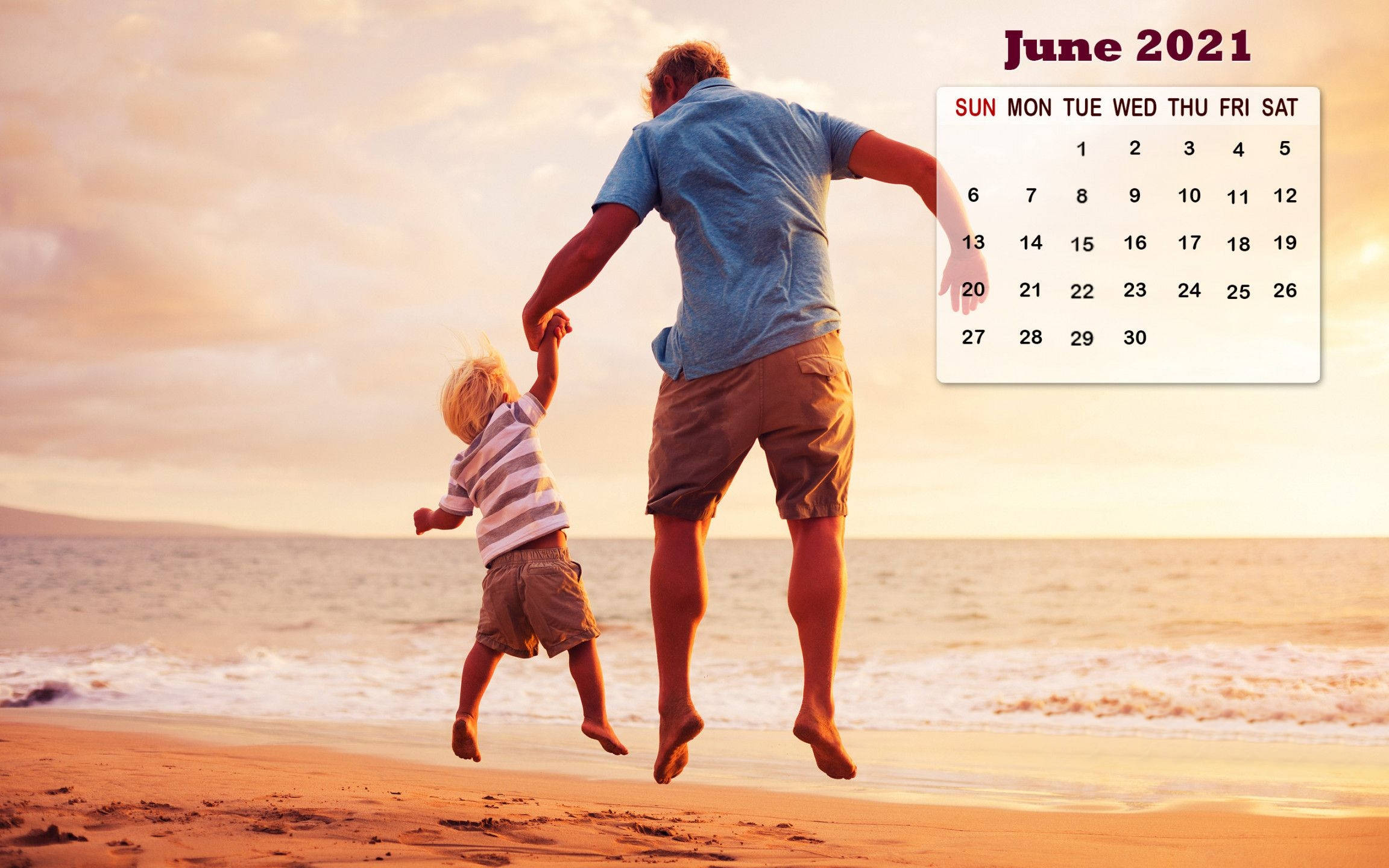 June 2021 Calendar, beach, sunlit, Full HD Desktop Wallpaper