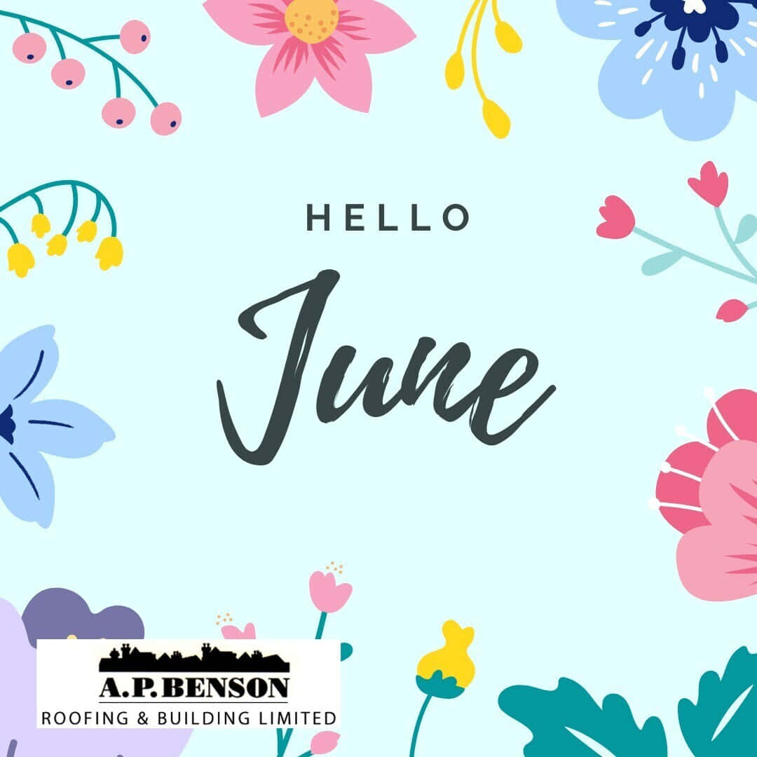 Hello June, light blue background, pink blue and yellow flowers, SD Desktop Wallpaper