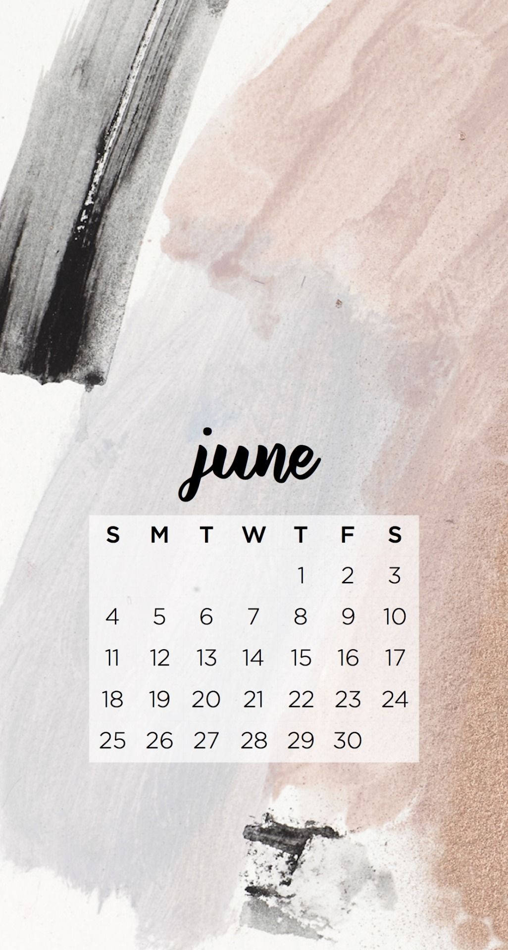 June Aesthetic Calendar, black gray, blush pink, Full HD Phone Wallpaper