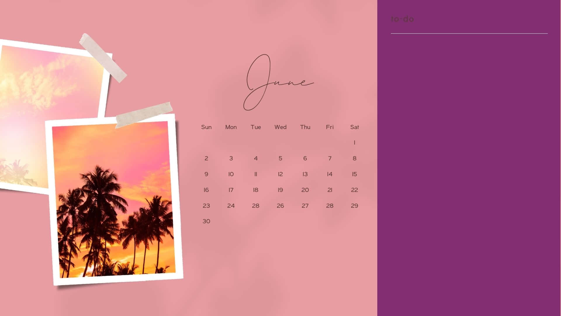 June, tropical sunset, calendar, Full HD Desktop Wallpaper