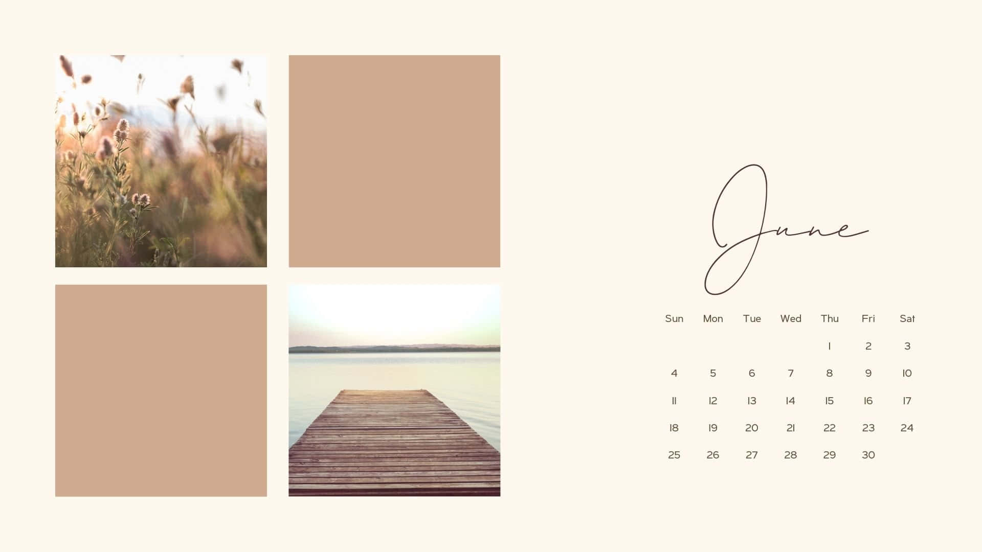 June Aesthetic, calendar layout, soft beige tones, Full HD Desktop Wallpaper
