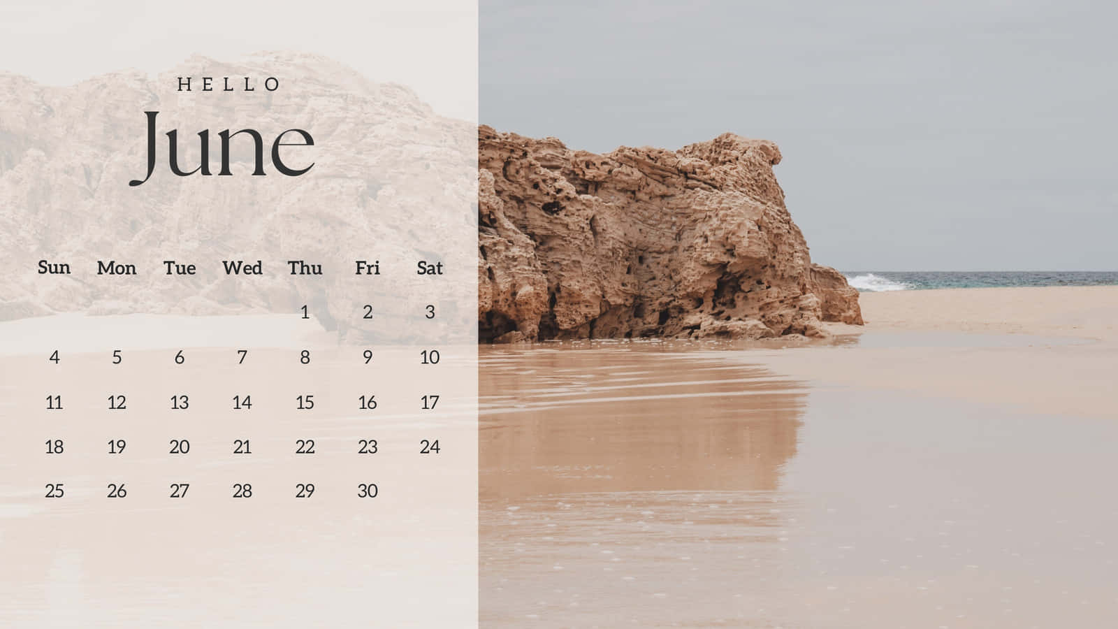 June, beach, calendar overlay, HD Desktop Wallpaper