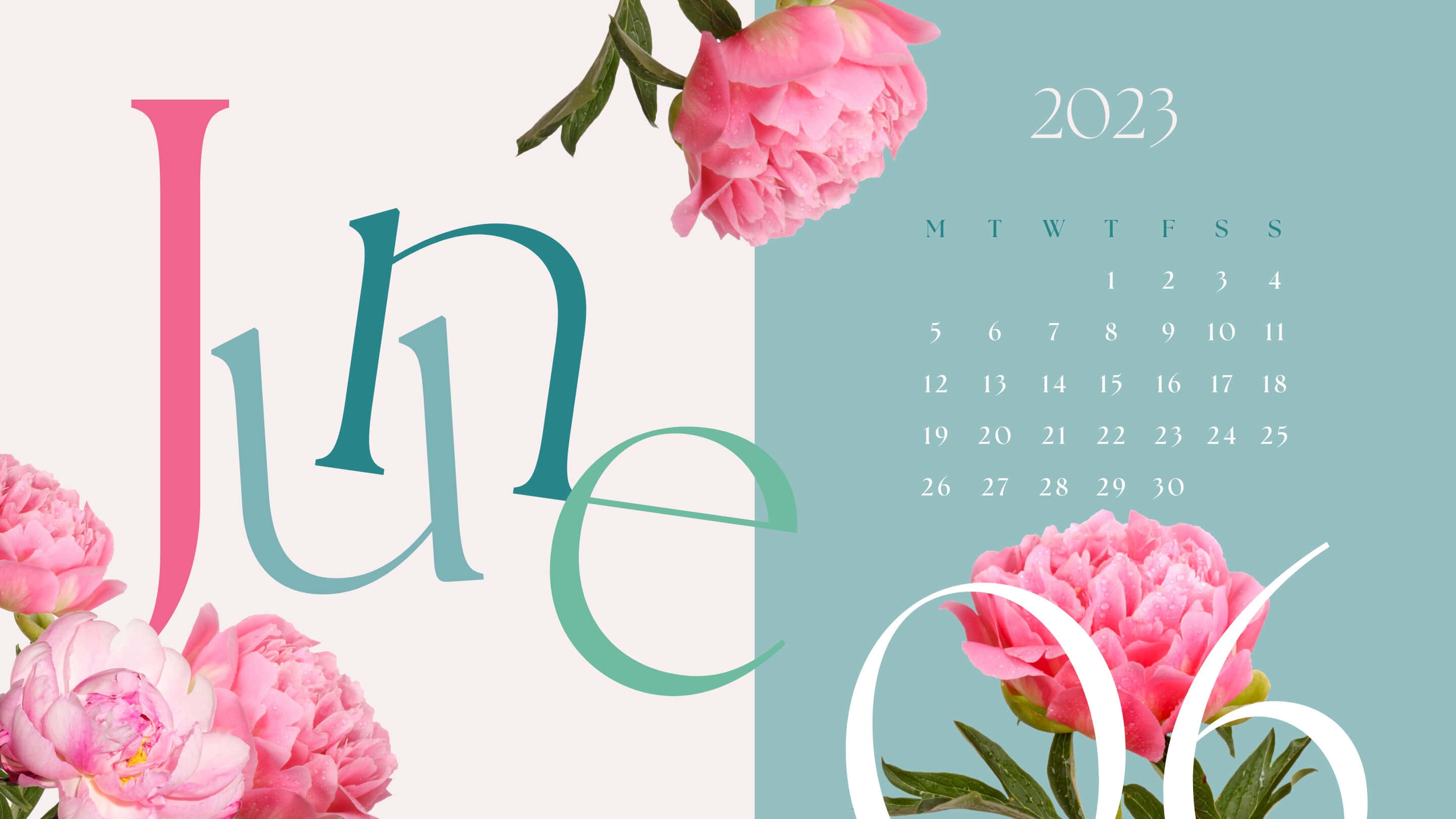 June 2023, peonies, pastel, 2K Desktop Wallpaper