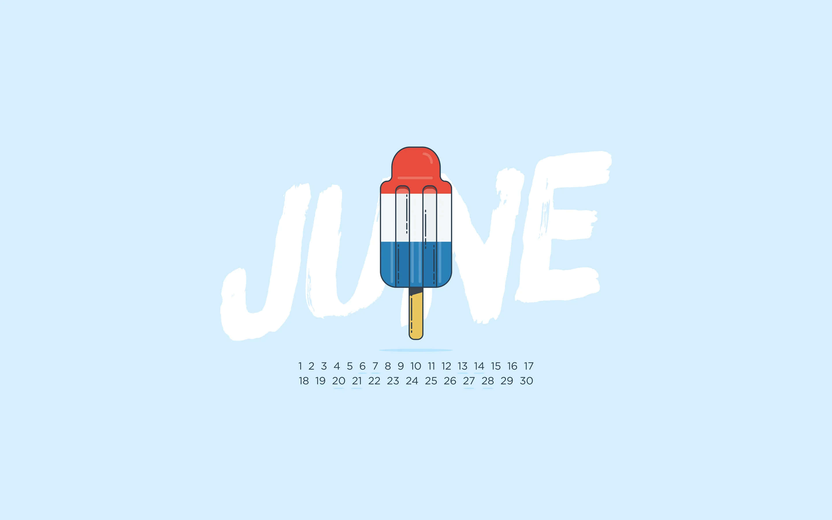 June Popsicle Calendar, red white and blue popsicle, light blue background, 2K Desktop Wallpaper