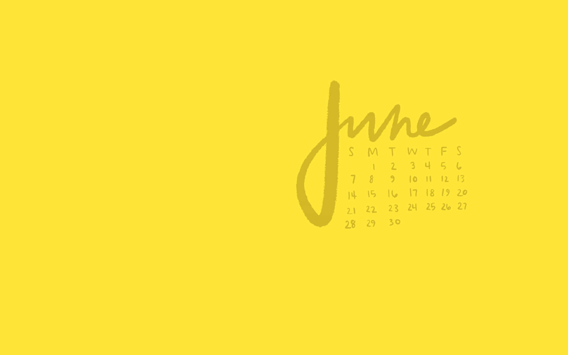 June Calendar, golden script, solid yellow background, Full HD Desktop Wallpaper