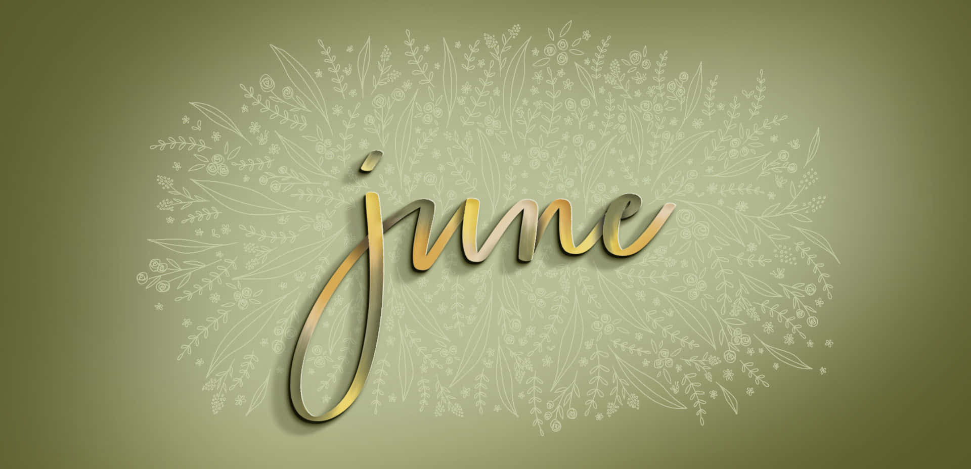 June, gold script, white floral line art, Full HD Desktop Wallpaper