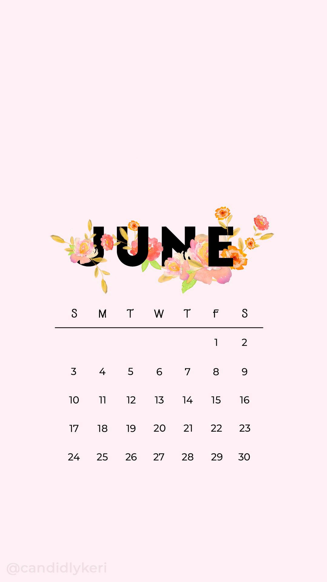 June, pink floral, minimalist calendar, Full HD Phone Wallpaper