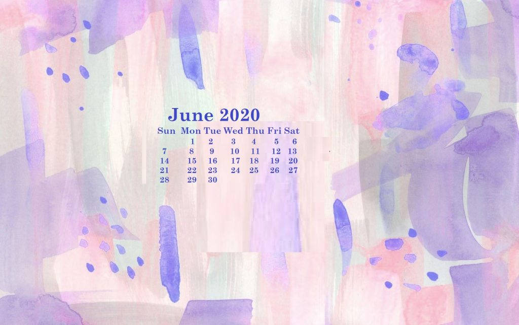 June 2020 calendar, lavender pink, mint green, SD Desktop Wallpaper