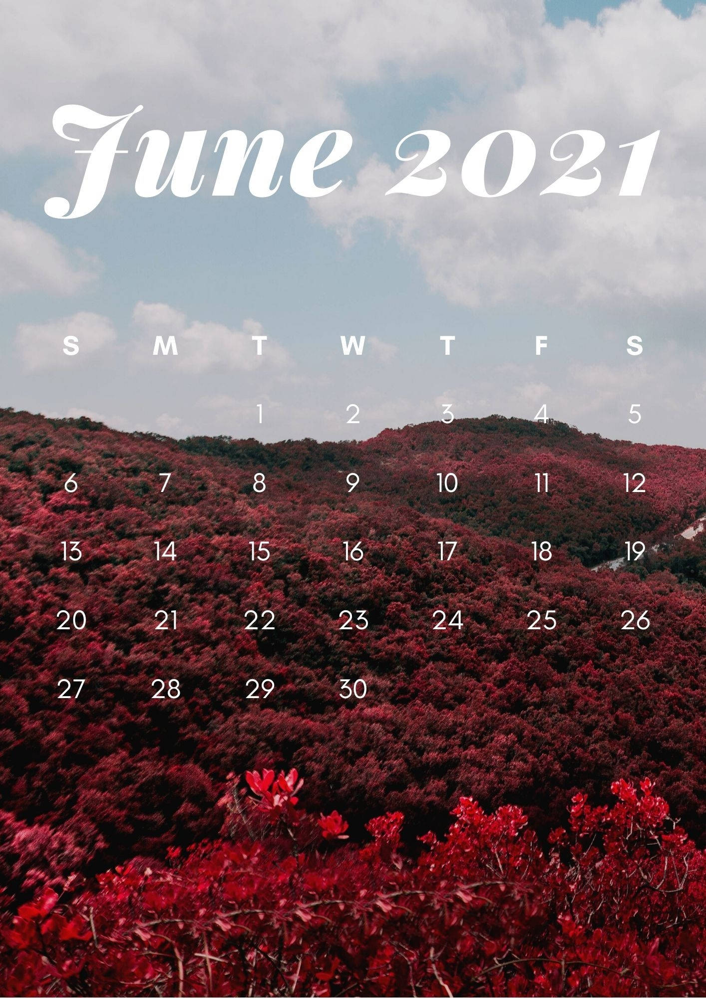 June 2021, mountain range, vivid red foliage, Full HD Phone Wallpaper