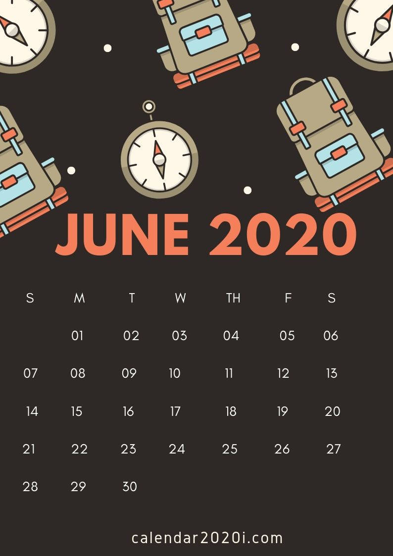 June, dark traveler s calendar 2020, beige backpacks, SD Phone Wallpaper