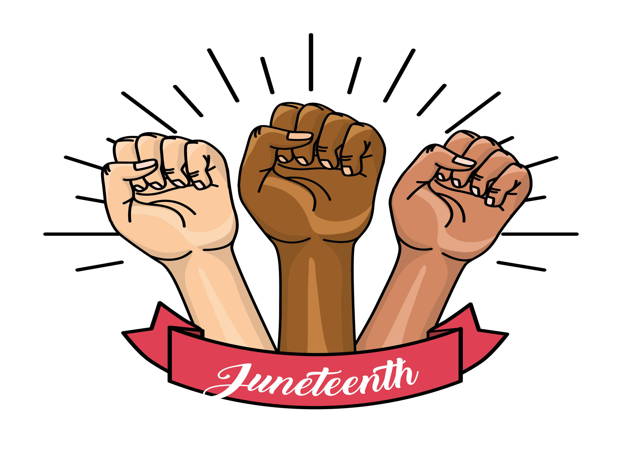 Juneteenth, three closed fists, diverse skin tones, Full HD Desktop Wallpaper