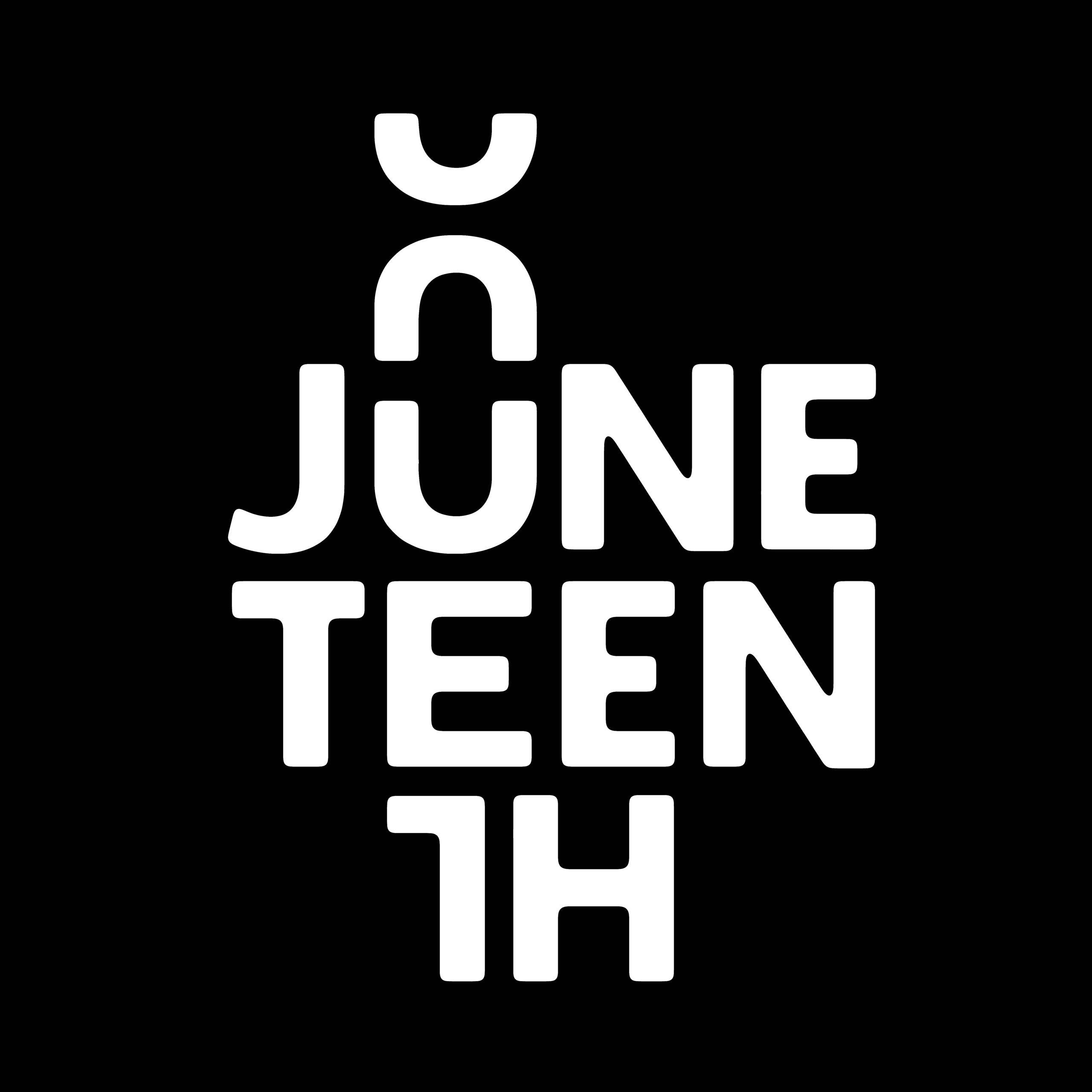 Juneteenth, black background, white text, 2K Desktop Wallpaper
