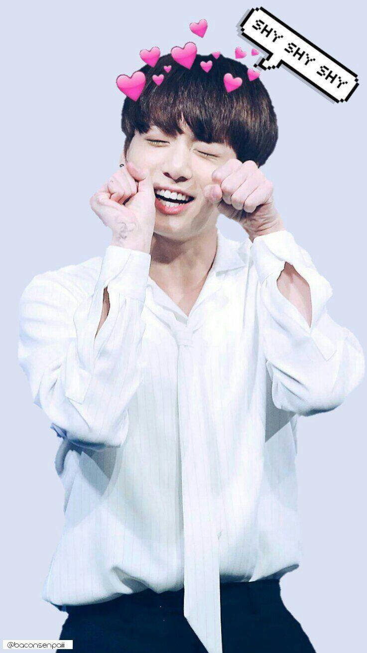 Jungkook, white shirt, pink hearts, HD Phone Wallpaper