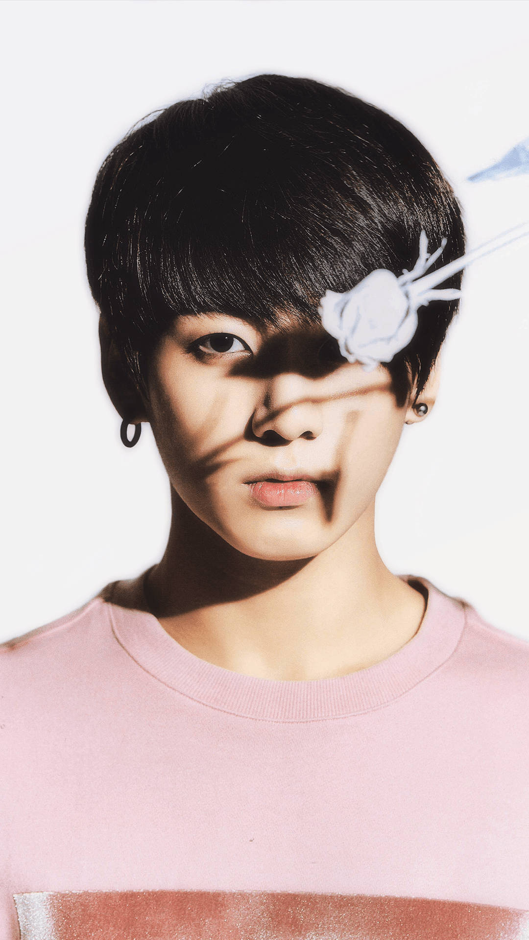 Jungkook Aesthetic, white rose, shadow cast across his face, Full HD Phone Wallpaper