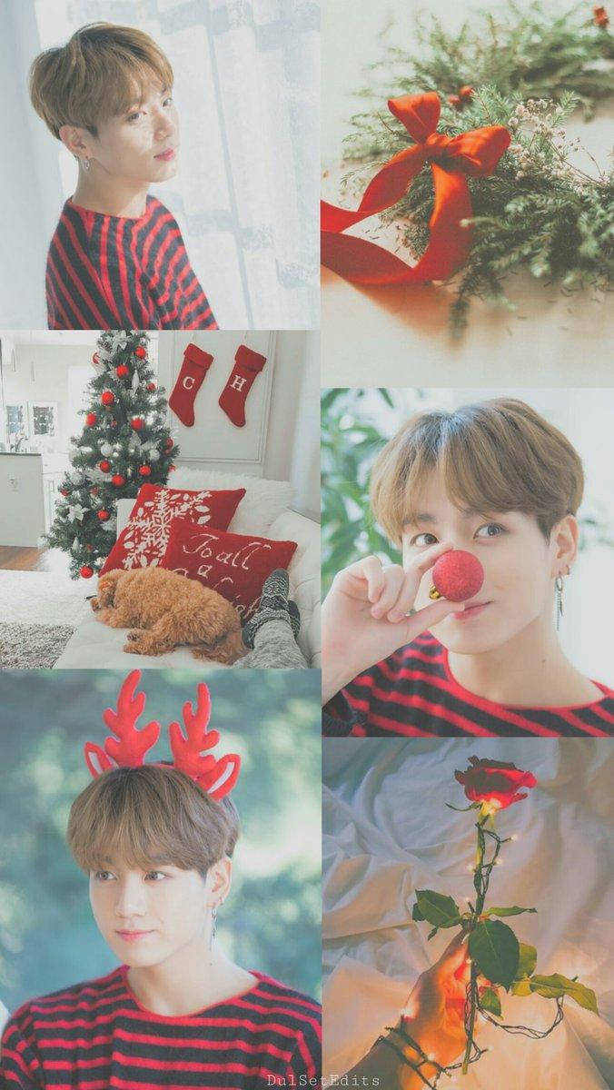 Jungkook Aesthetic, red striped shirt, reindeer antlers, SD Phone Wallpaper