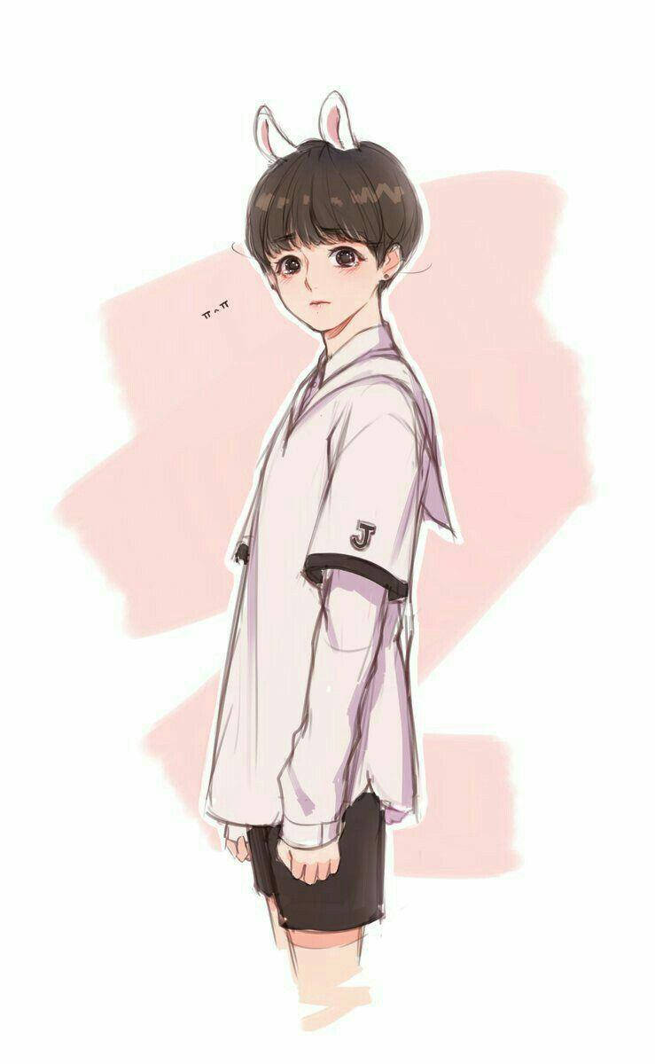 Anime Jungkook, pink aesthetic, bunny ears, SD Phone Wallpaper