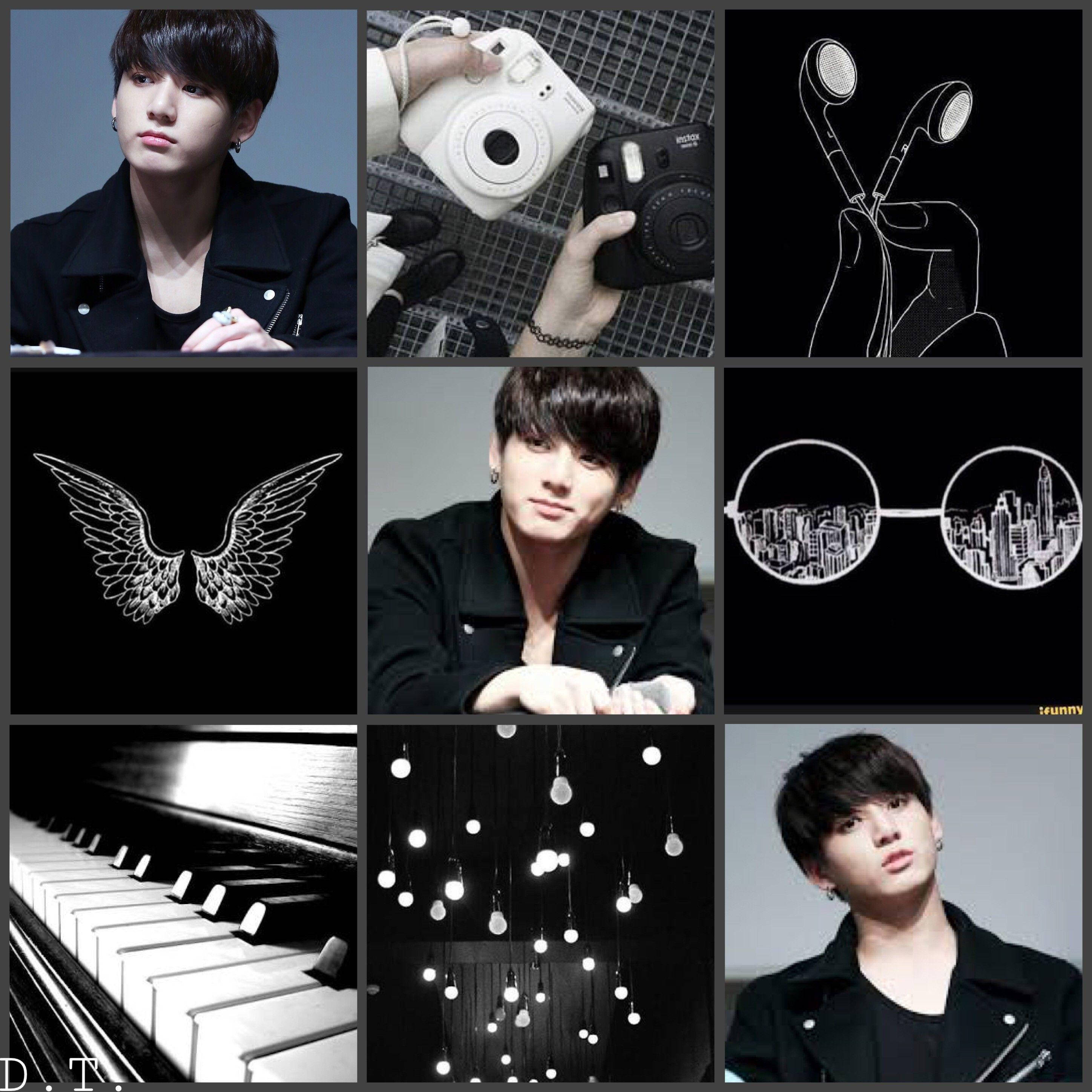 Jungkook Aesthetic, black and white collage, young man in a jacket, 2K Desktop Wallpaper