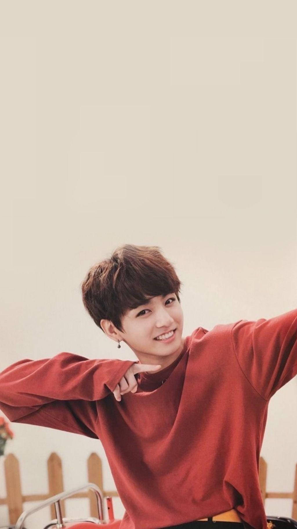 Jungkook Aesthetic, red sweater, beige background, HD Phone Wallpaper