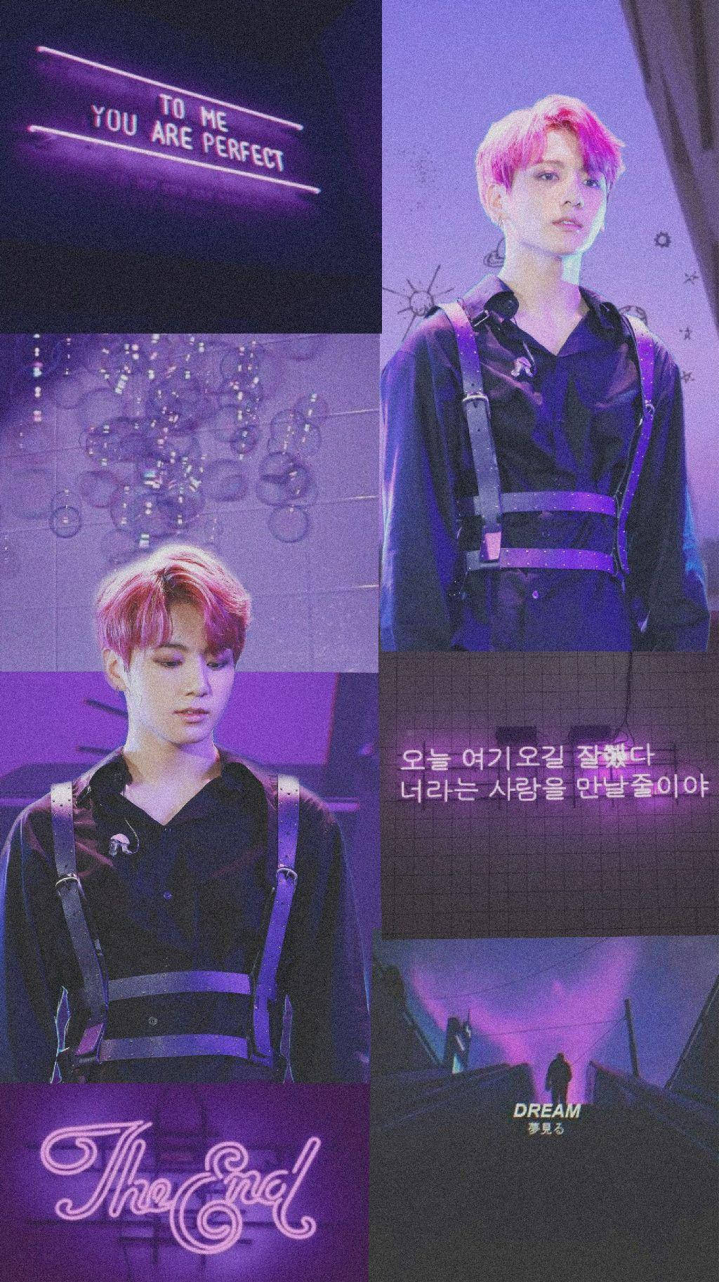 neon purple, Jungkook Aesthetic, young man in suspenders, HD Phone Wallpaper