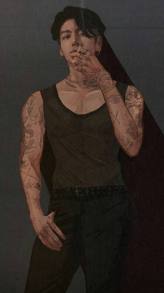 Jungkook, tattooed man, black tank top, SD Phone Wallpaper