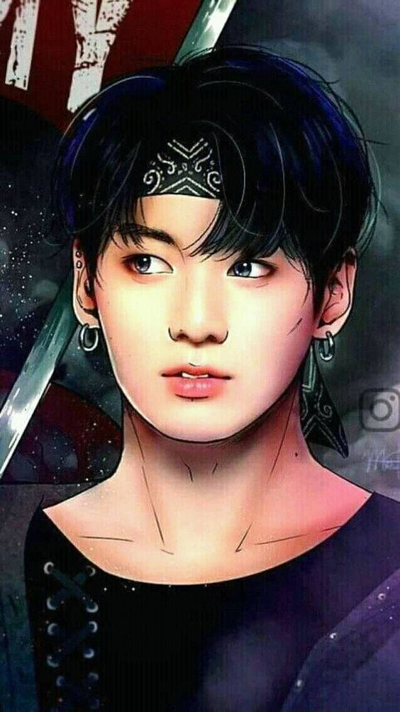 Anime Jungkook, black bandana, dark hair, SD Phone Wallpaper