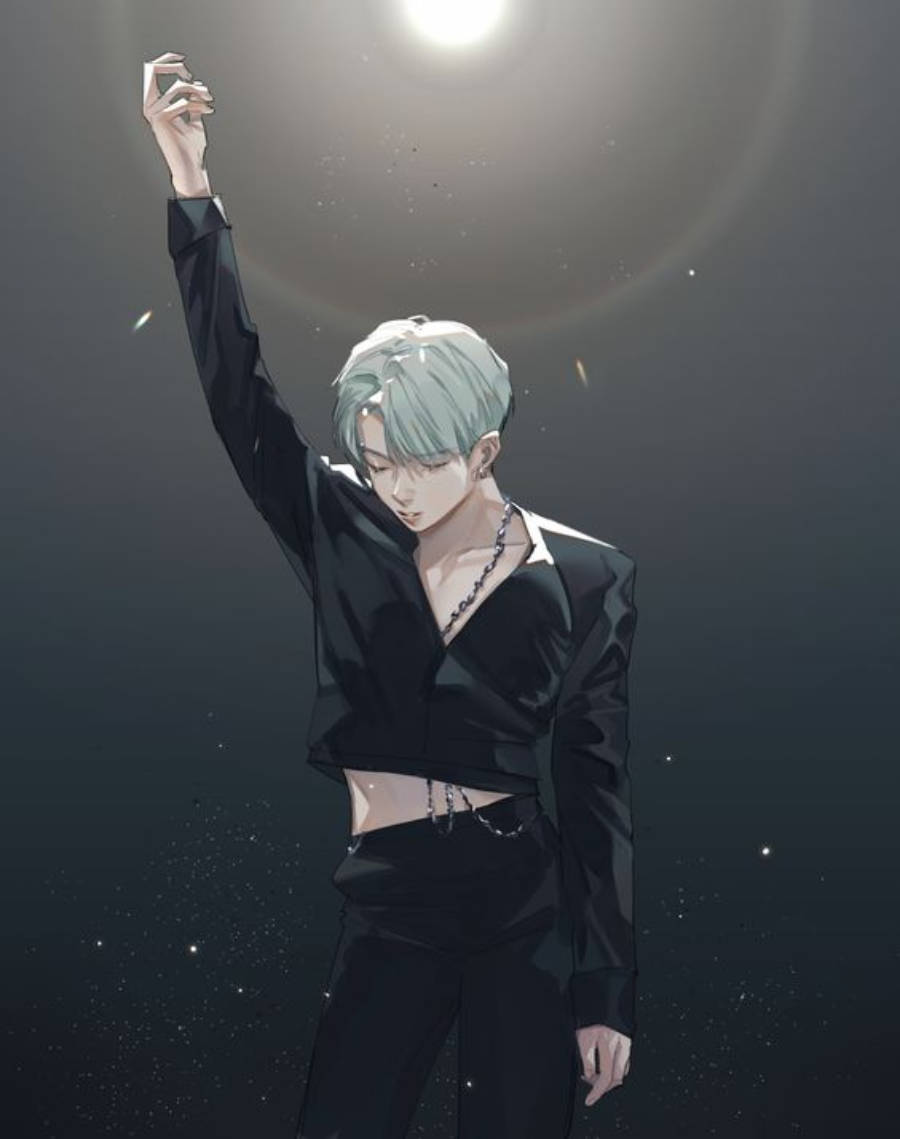 Anime Jungkook, silver hair, bright spotlight, SD Phone Wallpaper