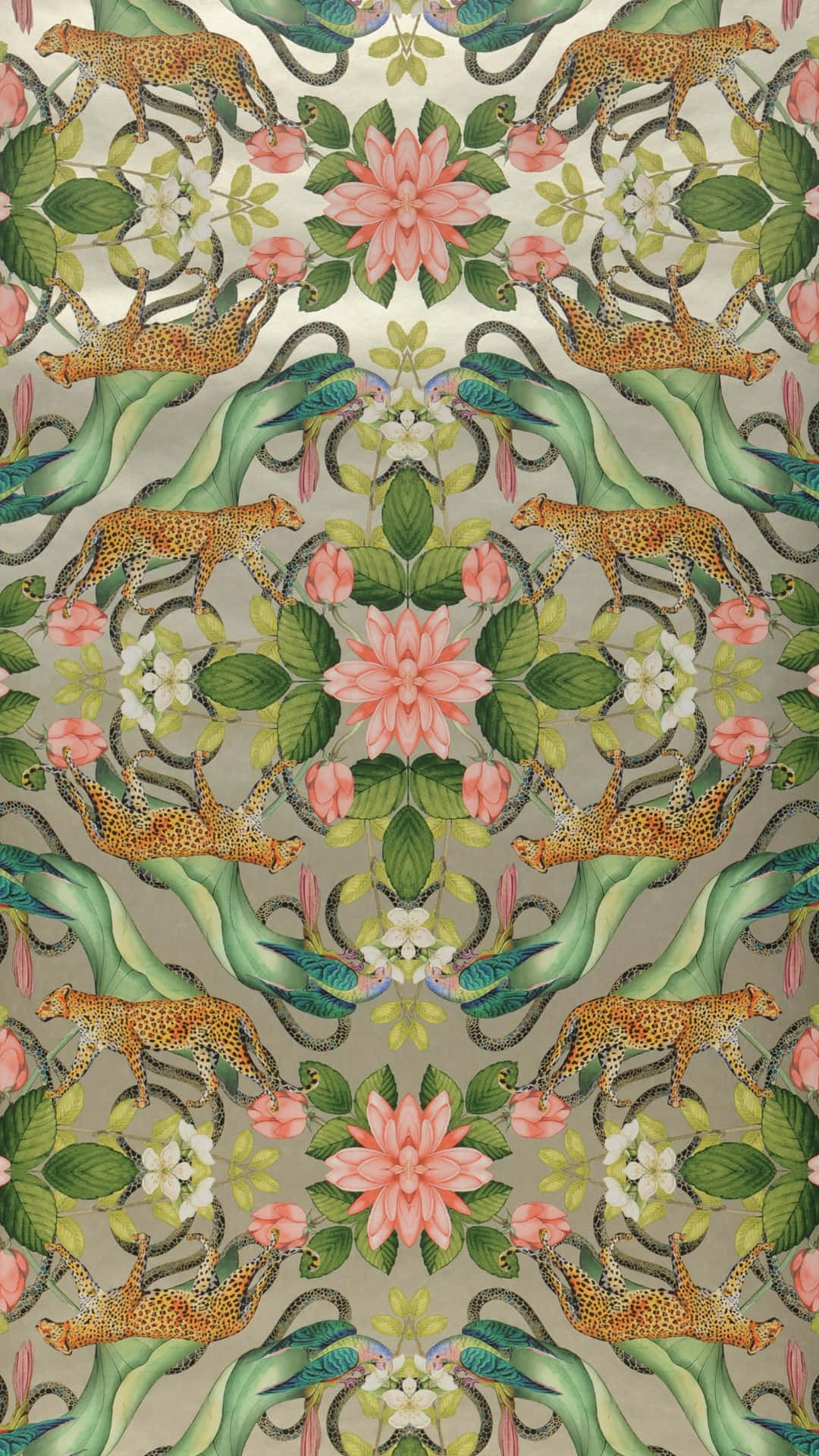 Jungle Print, floral harmony, leopards, Full HD Phone Wallpaper