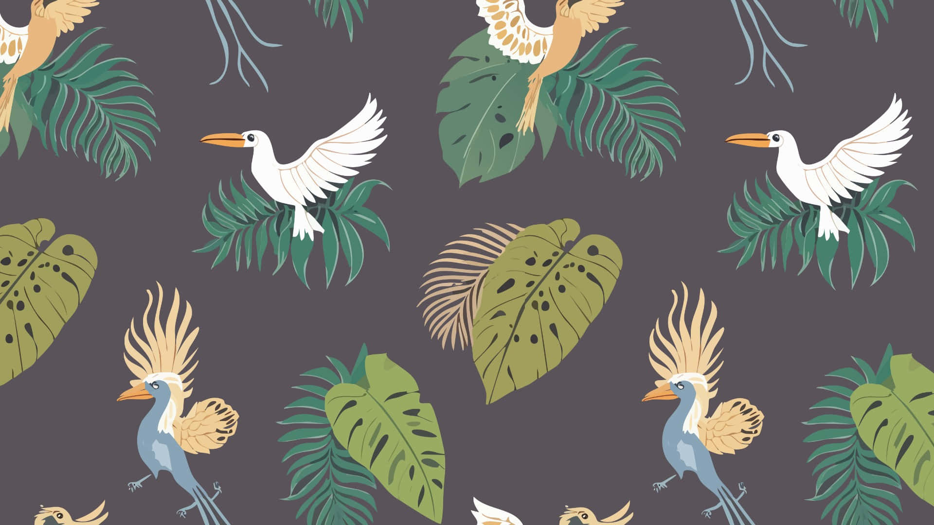 tropical jungle print, monstera, palm leaves, Full HD Desktop Wallpaper