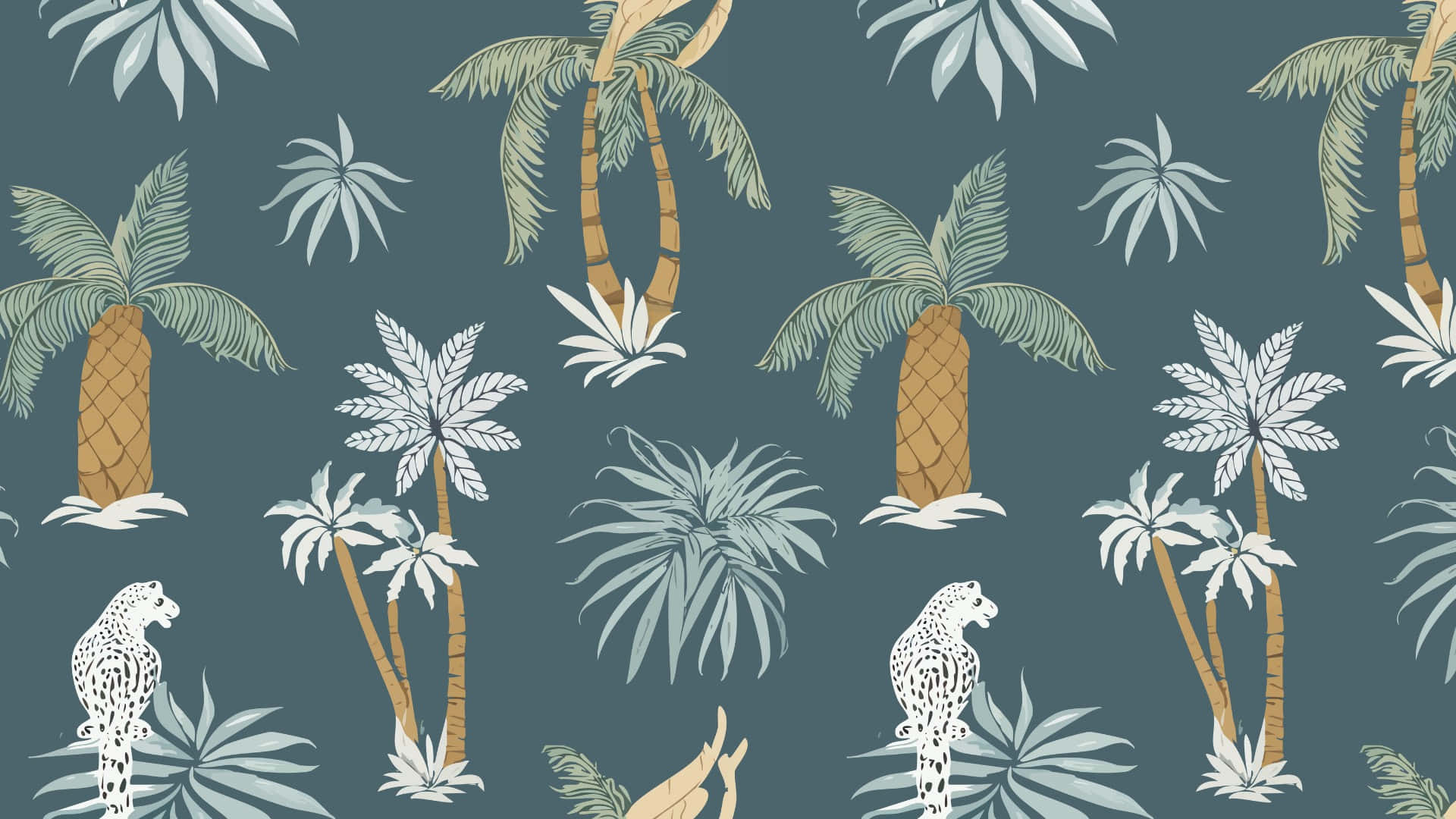 Jungle Print Pattern, palm trees, white leopards, Full HD Desktop Wallpaper