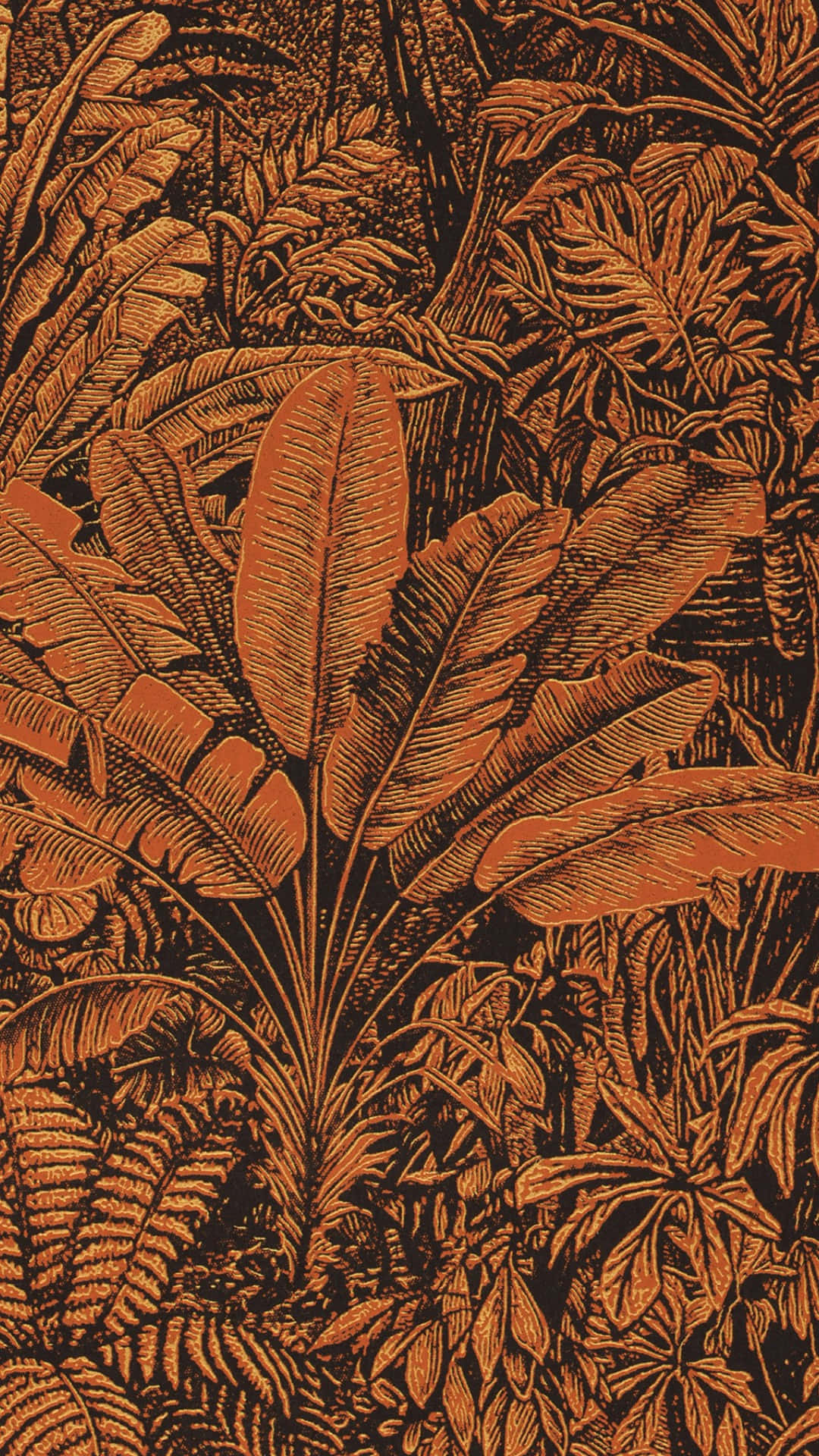 jungle print, tropical leaf pattern, burnt orange, Full HD Phone Wallpaper