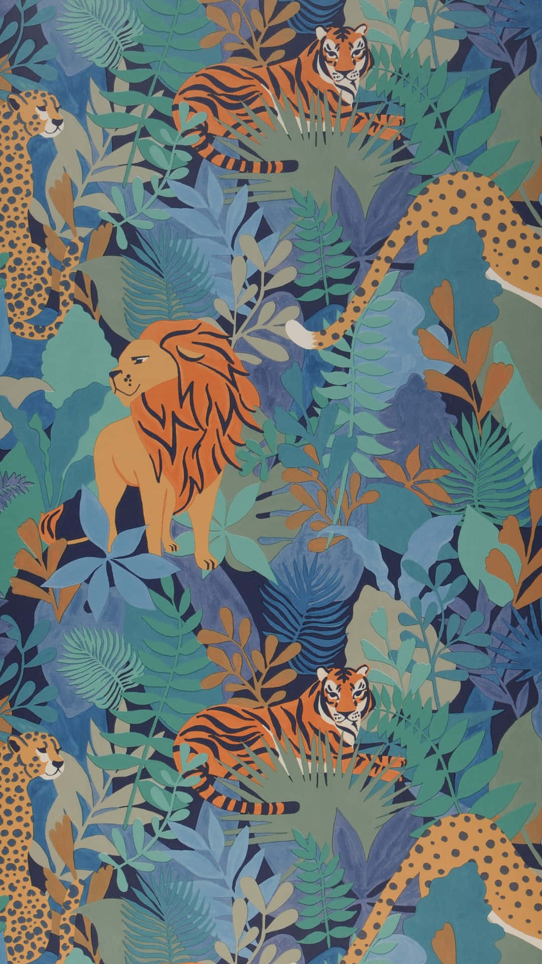 jungle print, tigers, leopards, Full HD Phone Wallpaper