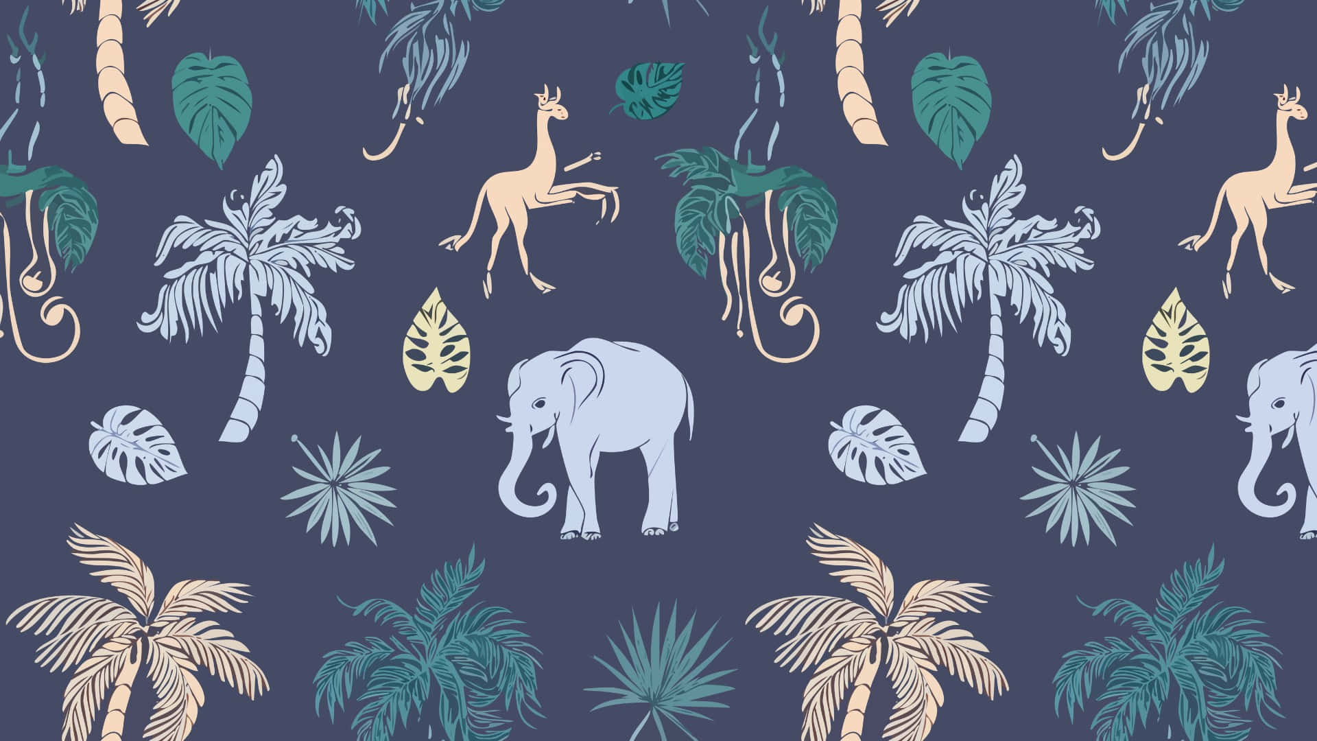 jungle print pattern, elephants, giraffes, Full HD Desktop Wallpaper