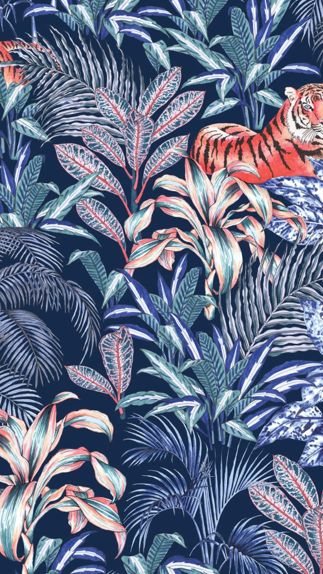 jungle print, tiger, orange tiger, Full HD Phone Wallpaper