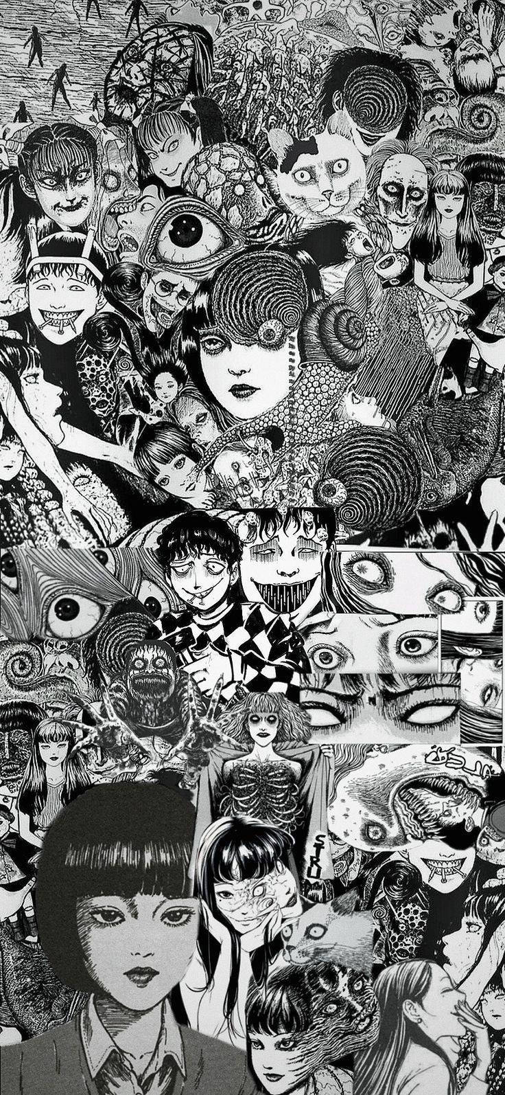 Junji Ito, manga collage, surreal anime faces, HD Phone Wallpaper