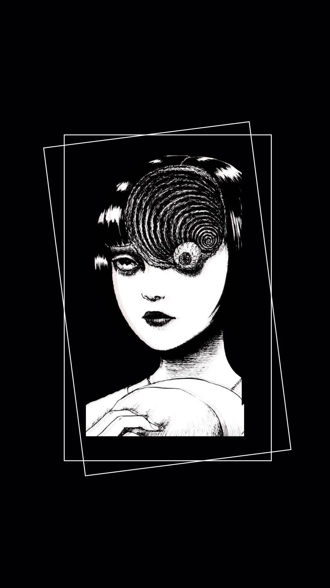 Junji Ito, woman, one eye replaced by a spiraling vortex, Full HD Phone Wallpaper