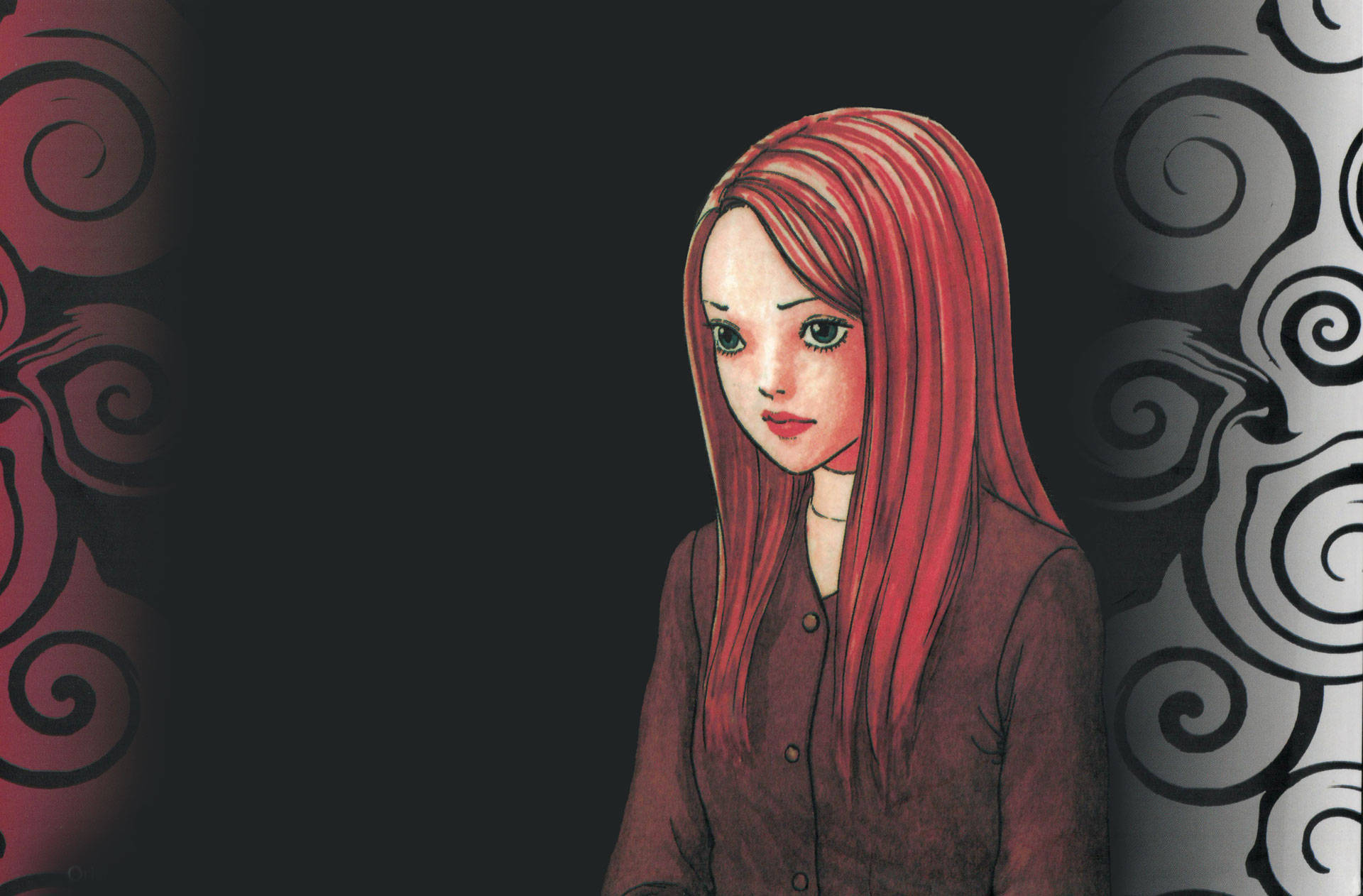 Junji Ito, red hair, green eyes, Full HD Desktop Wallpaper