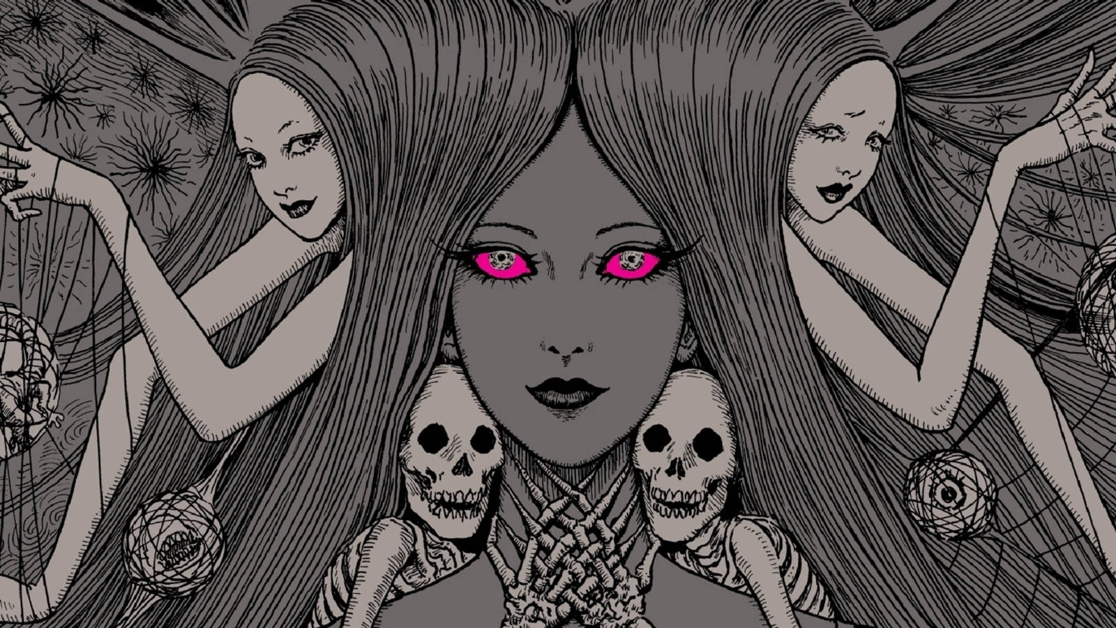 Junji Ito, glowing pink eyes, ghostly women, HD Desktop Wallpaper