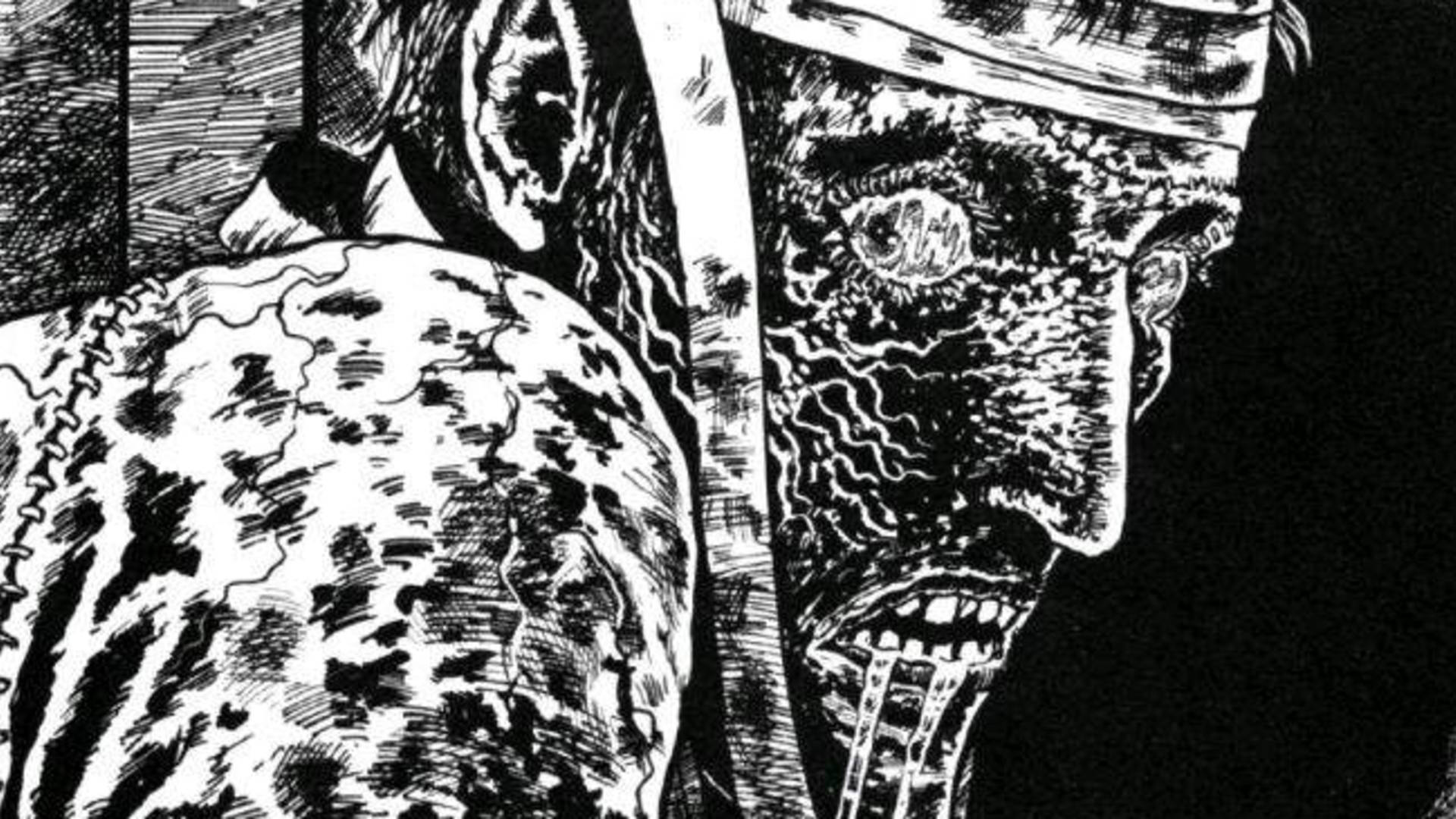 Junji Ito, bloodied man, black and white, Full HD Desktop Wallpaper