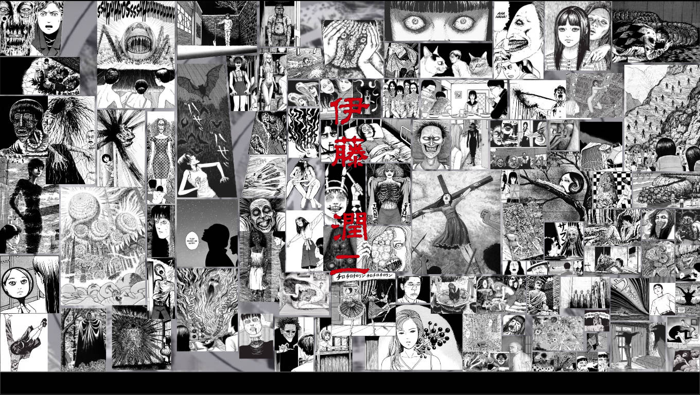 Junji Ito, manga panel compilation, black and white, HD Desktop Wallpaper