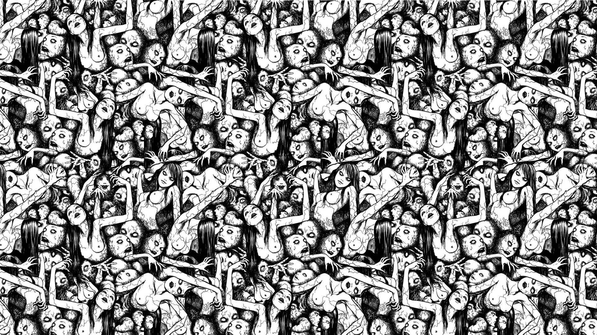 Junji Ito, body pit, black and white pattern, Full HD Desktop Wallpaper