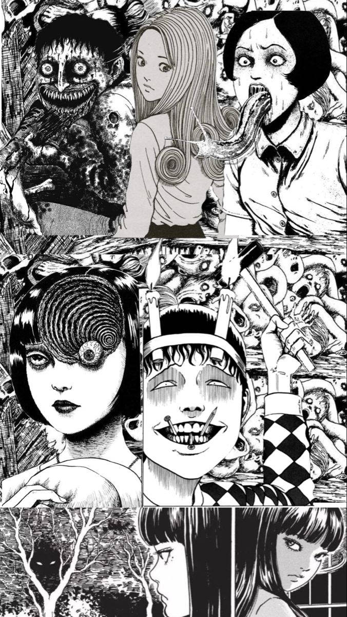 Junji Ito, black and white, manga-style, SD Phone Wallpaper