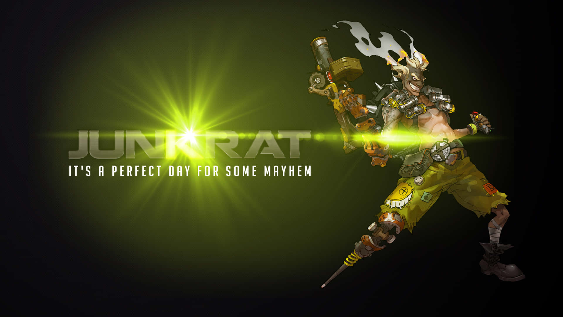 Junkrat, glowing green weapons, fiery horn, Full HD Desktop Wallpaper
